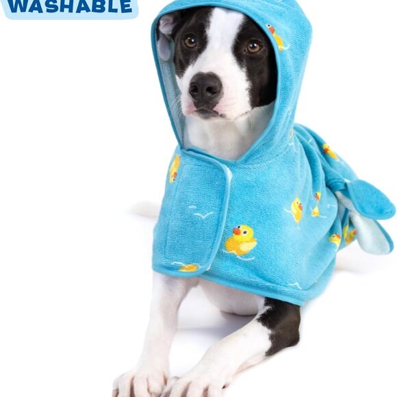 Dog Bathrobe Fast Drying with Hook and Loop Closure & Wrap Tie Snuggle, Cute Dog - Picture 6 of 7